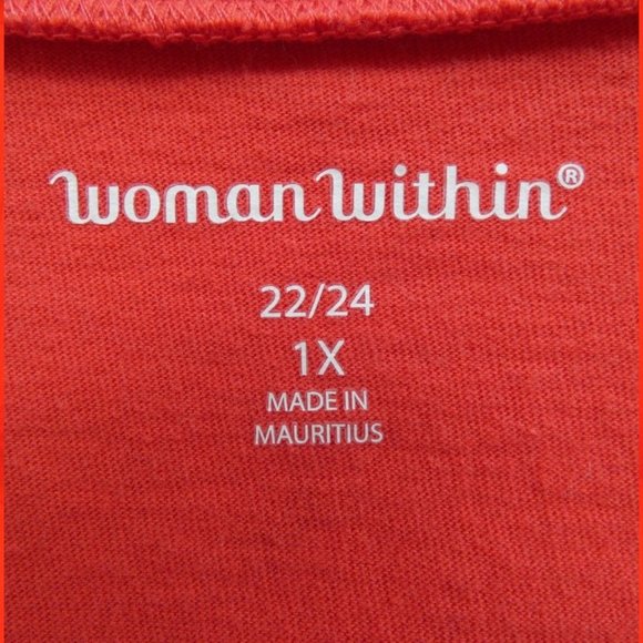 Woman Within Coral V Neck Tee Size 1X or 22/24 - Picture 7 of 8